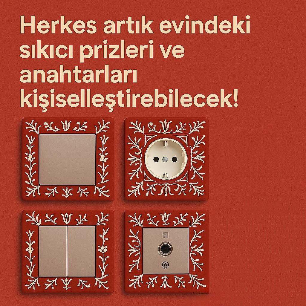 Çiçek Motifli Priz Çerçevesi Kırmızı