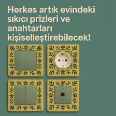 Çiçek Motifli Priz Çerçevesi Kırmızı