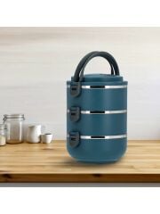 Kulplu 3 Katlı Paslanmaz Çelik Sefer Tası – Sızdırmaz Yemek Termosu 2.25 Lt Antrasit Mavi